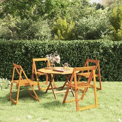 Garden Chair Set of 4 Natural Wood Solid Acacia Wood Standard