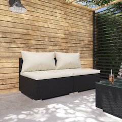 Garden Lounge Set Black with cream cushions