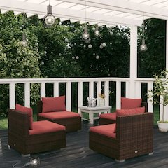 Garden Lounge Set Brown PE rattan, powder-coated steel, fabric