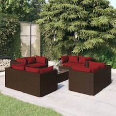Garden Lounge Set Brown PE rattan 9-piece set Modular