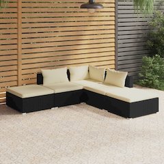 Garden Lounge Set Black, Cream