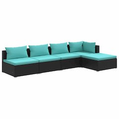 Garden Lounge Set Black, Water blue