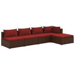 Garden Lounge Set Brown PE rattan, powder-coated steel, plastic