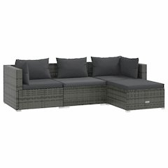 Garden Lounge Set Grey PE rattan, powder-coated steel, plastic