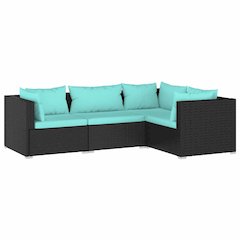 Garden Lounge Set Black, Water Blue