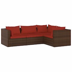 Garden Lounge Set Brown with Cinnamon Red Cushions