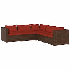 Garden Lounge Set Brown PE rattan, powder-coated steel, plastic