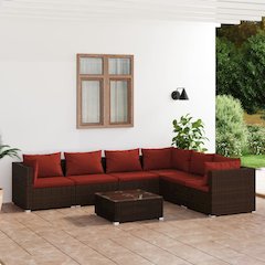 Garden Lounge Set Brown PE rattan, powder-coated steel, glass