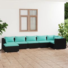 Garden Lounge Set Black and Water Blue