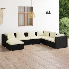 Patio Lounge Set Black PE rattan 7 Piece Modular