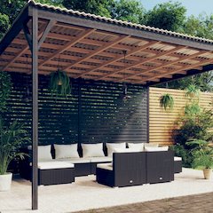 Garden Lounge Set Black PE rattan, powder-coated steel, plastic