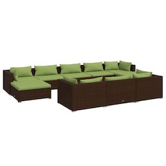 Garden Lounge Set Brown PE rattan, powder-coated steel, fabric