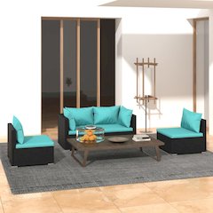 Garden Lounge Set Black, Water Blue