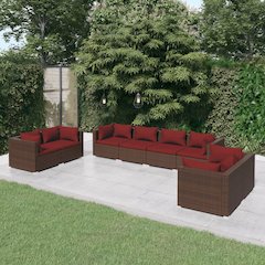 Garden Lounge Set Brown PE rattan, powder-coated steel, plastic