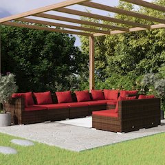 Garden Lounge Set Brown with cinnamon red cushions