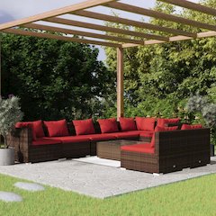 Garden Lounge Set Brown with Cinnamon Red Cushions