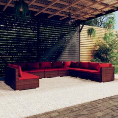 Garden Lounge Set Brown Poly rattan, powder-coated steel, plastic