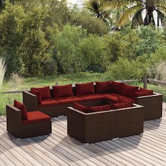 Garden Lounge Set Brown PE Rattan Large Modular