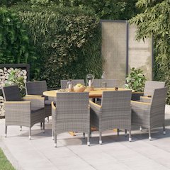 Patio Dining Set Set of 8 Grey Solid Acacia Wood 9 Piece