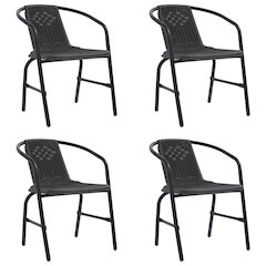 Garden Chair Set of 4 Black Plastic rattan Standard Stackable
