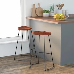 Bar Stool Set of 2 Brown, Black