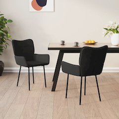 Dining Chair Set of 2 Black Velvet (100% polyester), metal, plywood