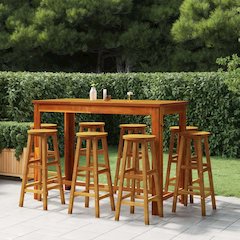 Bar Stool Set of 8 Natural wood Solid Acacia wood Standard