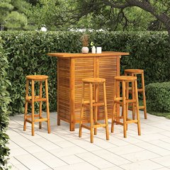 Garden Bar Set Natural Wood Solid Acacia Wood Standard Footrest