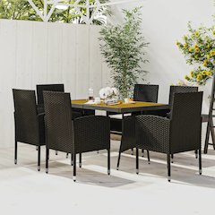Outdoor Dining Set Black and Cream White