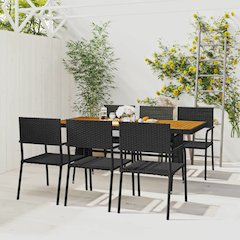 Outdoor Dining Set Black PE rattan, steel, solid acacia wood