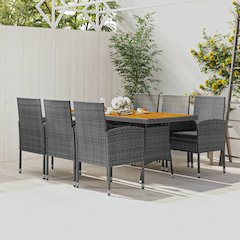 Outdoor Dining Set Grey PE rattan, steel, solid acacia wood, foam