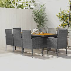 Outdoor Dining Set Grey PE rattan, steel, solid acacia wood, foam
