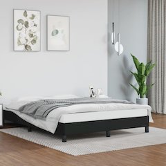 Bed Frame Black Faux leather, plywood, engineered wood Queen