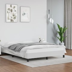 Bed Frame White Faux leather Queen Strong Bed Frame