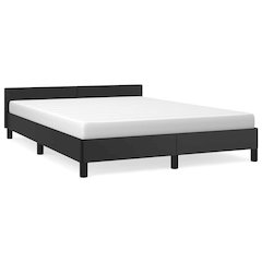 Bed Frame With Headboard Black Faux leather, plywood, engineered wood