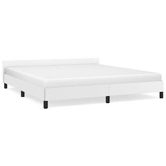 Bed Frame With Headboard White Faux leather, plywood, engineered wood