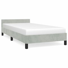Bed Frame With Headboard Light Grey Velvet, Plywood, Engineered Wood