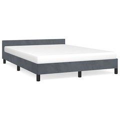 Bed Frame With Headboard Dark grey Velvet, plywood, engineered wood