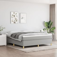 Bed Frame Light Grey Polyester, Plywood, Engineered Wood King
