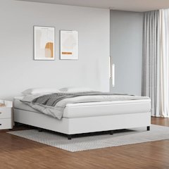 Bed Frame White Faux leather, plywood, engineered wood King