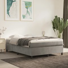 Bed Frame Light Grey Velvet, Plywood, Engineered wood Full Modern