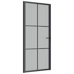 Interior Door 36.6"x79.3" Black Matt Glass and Aluminum