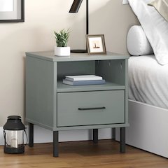 Bedside Cabinet Grey Solid pine wood, metal Bedside Cabinet