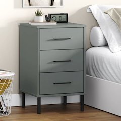 Bedside Cabinet Grey Solid pine wood, metal Medium