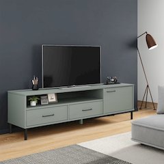 TV Cabinet Grey Solid pine wood, metal 62.2 x 15.7 x 18.3 in