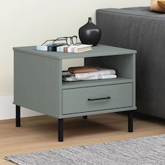 Bedside Table Grey Solid pine wood Bedside Table Rectangular