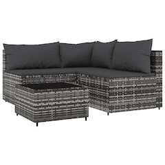 Patio Lounge Set Grey Poly Rattan Medium Adjustable Feet
