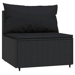 Patio Middle Sofa Black PE Rattan, Powder-Covered Steel, Fabric