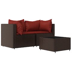 Patio Lounge Set Brown Poly Rattan Compact Adjustable Feet