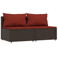 Patio Middle Sofa Brown PE rattan, coated steel, fabric Standard